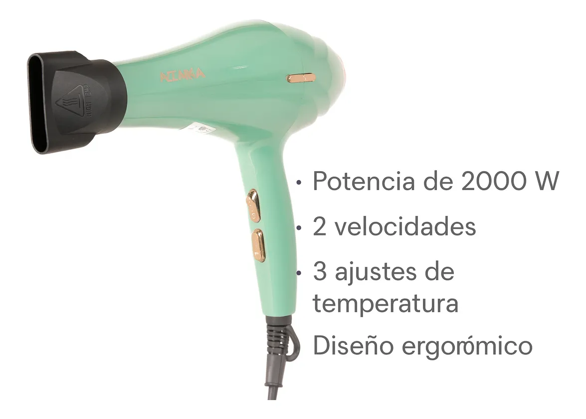 Secador De Pelo Azana 2000w Boquilla 2 Velocidades 3 Temp. - Imagen 7